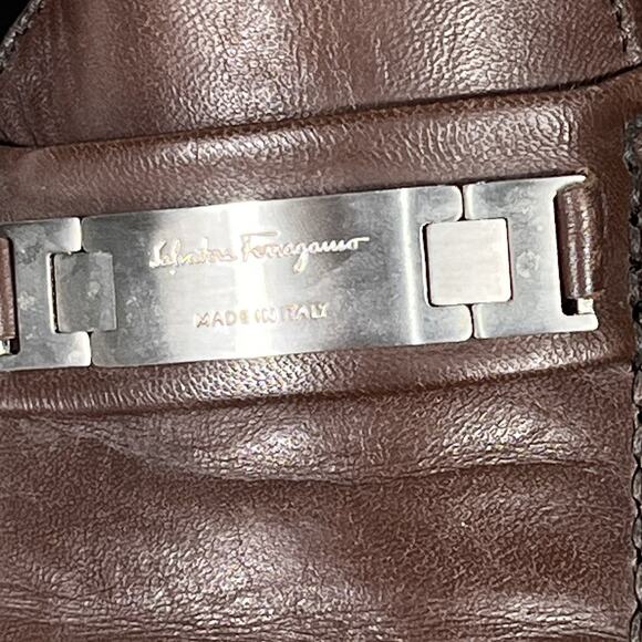 Salvatore Ferragamo Gancini Logo‎ Plate Loafers Brown Leather Men's Size 8.5 D - Picture 10 of 15